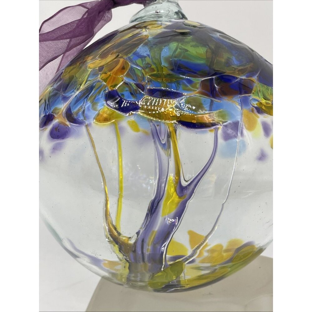 Kitras Blown Glass Tree Of Joy Spirit Witch Ornament Glass Ball Velvet Bag 6”